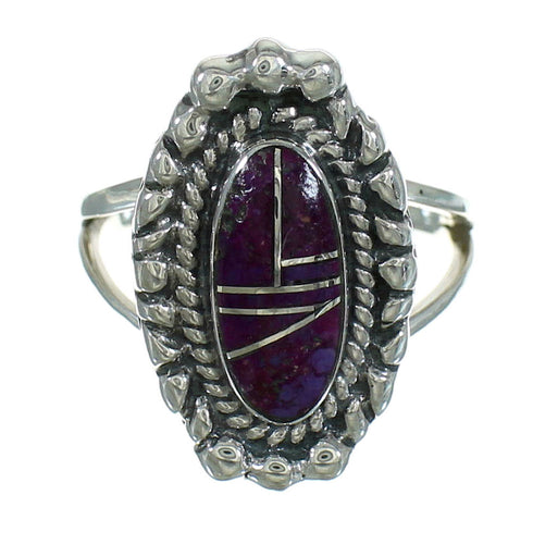Southwest Genuine Sterling Silver Magenta Turquoise Inaly Ring Size 6-1/4 AX73558